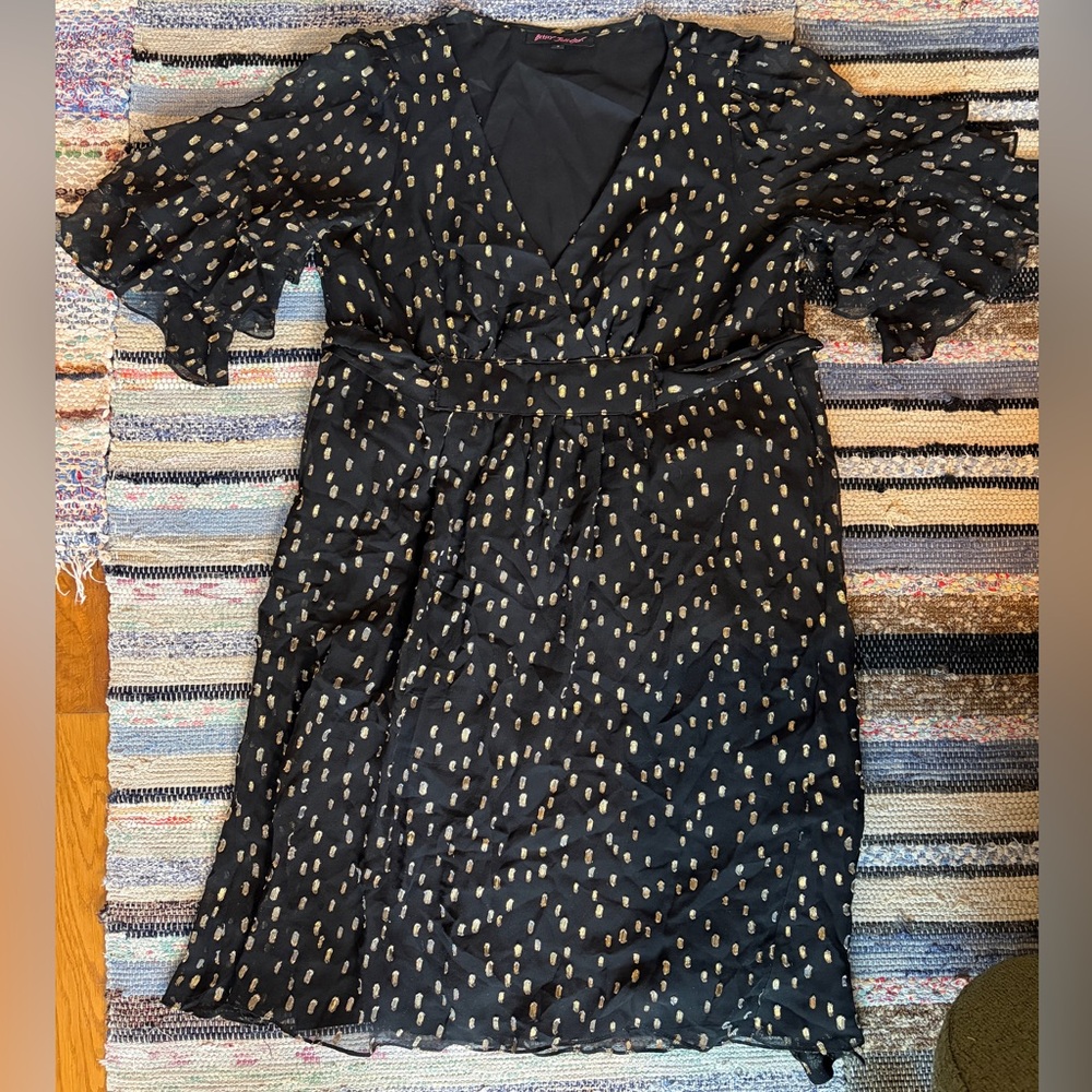 Betsey Johnson Y2K black and gold silk cocktail dress